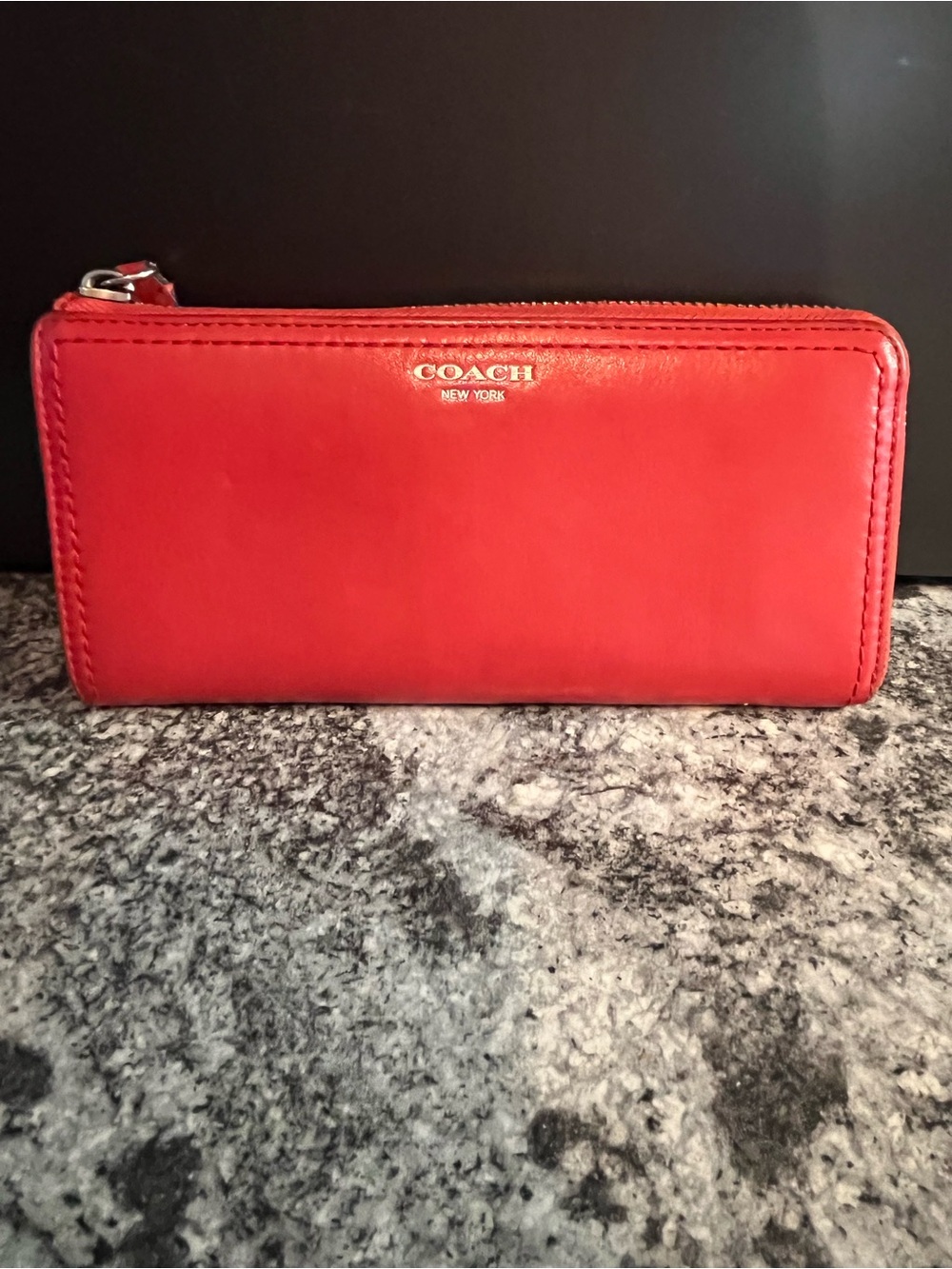 Coach Red Zip-Around Leather Wallet with Gold Logo